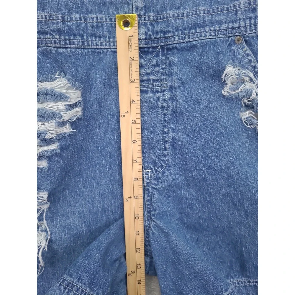 Vintage 90's Bill Blass Jeans Denim‎ Overall Shorts Women's Sz S Blue Distressed